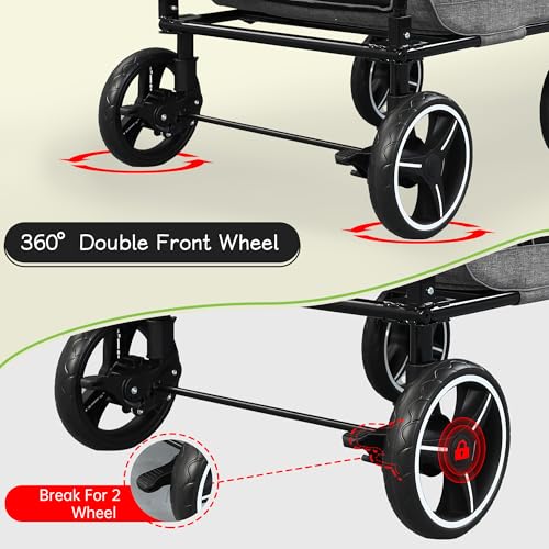 Image of Saudism Pet Stroller for Dogs Cats up to 50 lbs, Foldable Dog Stroller with 360 Swivel Wheels, Detachable Carrier, Adjustable Handle, Travel Dog Stroller for Small Medium Large Pets, Gray