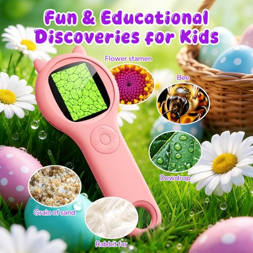 Image of Kids Microscope for Girls, 500X Portable Digital Microscope with 2 inch IPS Screen, Cute STEM Learning Toy, Birthday Gift for Girls Age 5-12 (Pink)