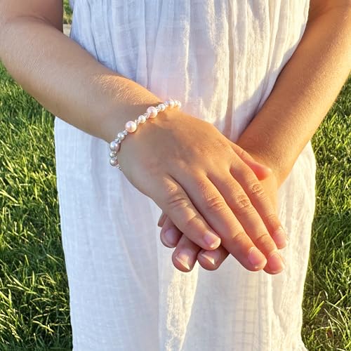 Image of Baby Crystals Sterling Silver Pink Pearl Bracelet for Baby Girls I Newborn, Infant Baby Girl Gifts, Toddler, Teen, Mommy I Birthday Gift I Children's Jewelry I Womens Bracelets for Girls