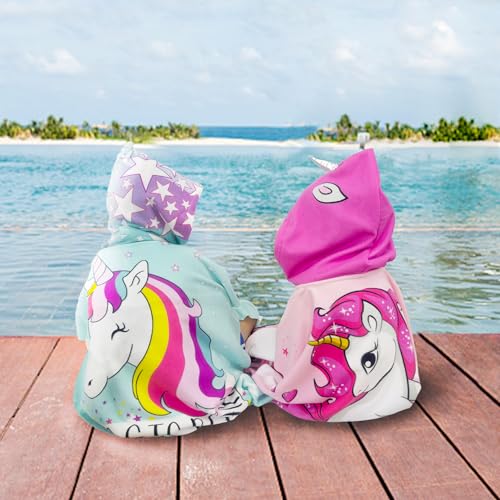 Image of growell Hooded Kids Beach Towels - Toddler Bath Towel Girls Boys Swim Cover-ups for Ages 1 to 6 Kids Pool Towels Quick Dry Lightweight Soft Microfiber Poncho Towel 24x23 (Unicorn Aqua)