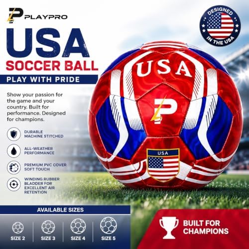 PLAYPRO Metallic Training Soccer Ball β World Edition, 40+ Country Designs (USA, Argentina, Brazil, Mexico, Portugal & More) (USA - RED, 4) - 1