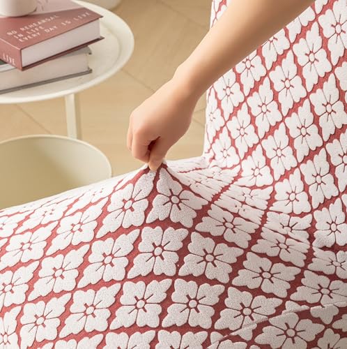 Image of HOMETHREADS Stretchable Elastic Jacquard Chair Seat Cover and Waterproof Dining Table Cover | Removable,Washable & Durable Chair Protector |for Dining Room (Maroon, 4Chairs+1Table Cover (150X180))