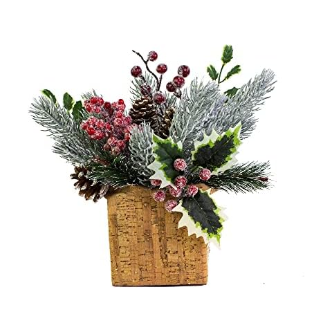 ARCCI Artificial Potted Plants Christmas Centerpiece Decoration Deluxe Artificial Tabletop Plants Christmas Arrangements Centerpiece for Winter Home Office Decor Cover