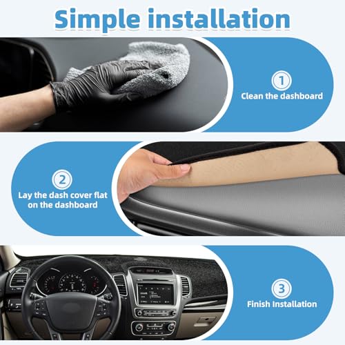 Image of Dash Cover Mat Compatible with Kia Sorento 2013-2014 Non-Slip Dashboard Cover Mat Sunshade UV Rays Protector Interior Accessories