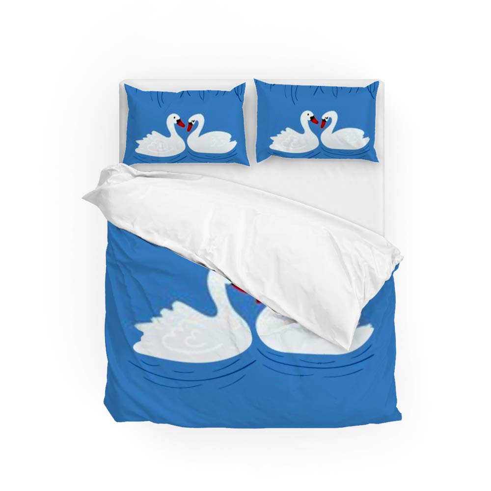 Housse de couette infroissable en polyester doux motif couple de cygnes