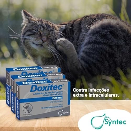 Doxitec 200mg para Cachorro Gato Pet 16 comprimidos Doxiciclina Amplo Espectro Doença Carrapato