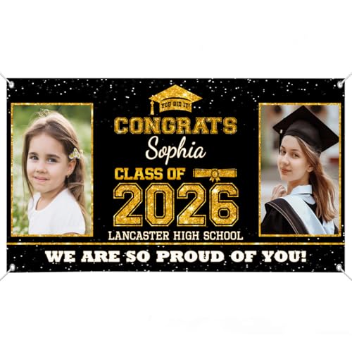 Personalized Graduation Banner with Photo Outdoor Graduation Decorations 2026 Class of 2026 Banners Custom Name & School Graduation Party Banner High School Grad Graduation Yard Sign Congrats #3