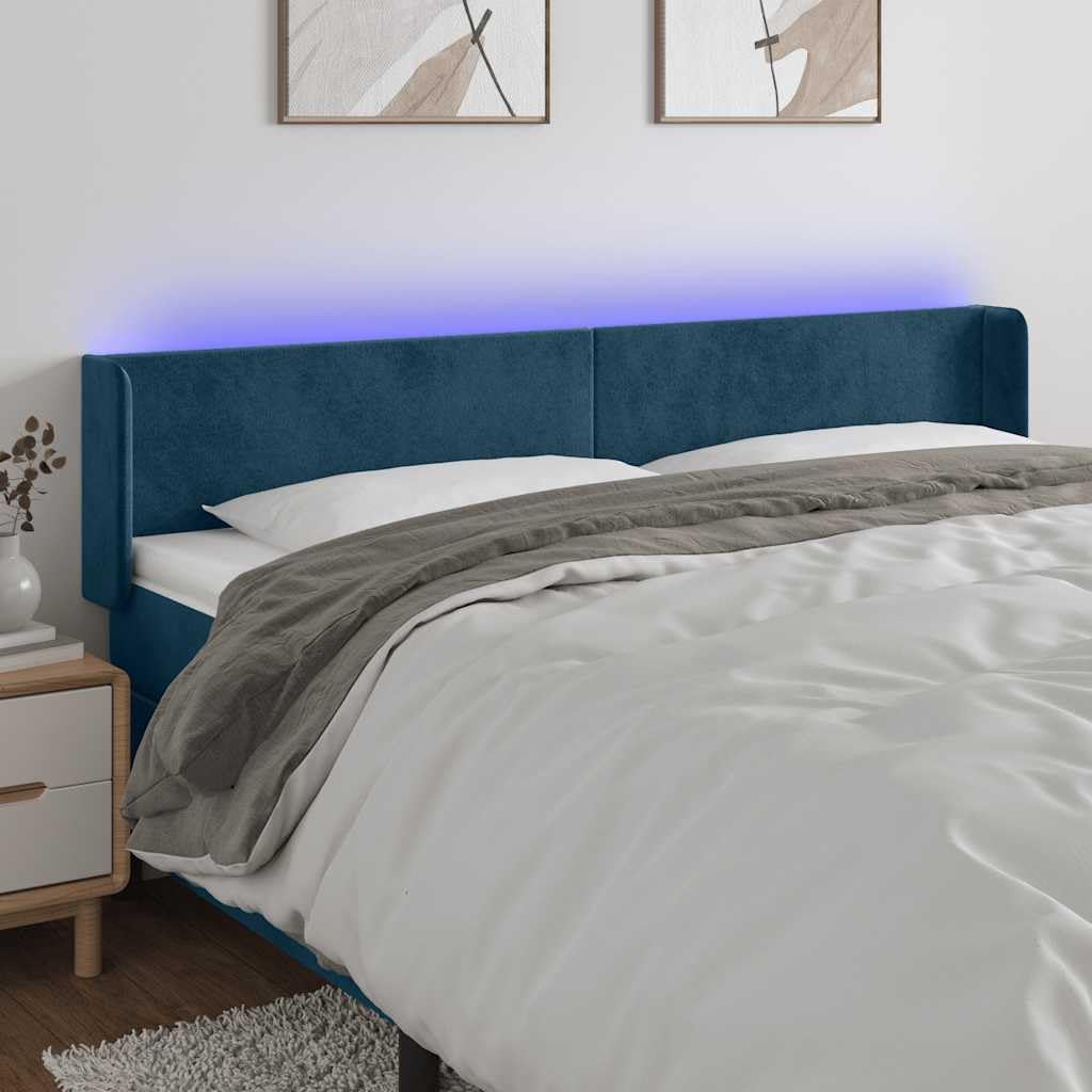 Cabecero LED azul oscuro 183 x 16 x 78/88 cm terciopelo altura ajustable diseño moderno para cama doble dormitorio apartamento