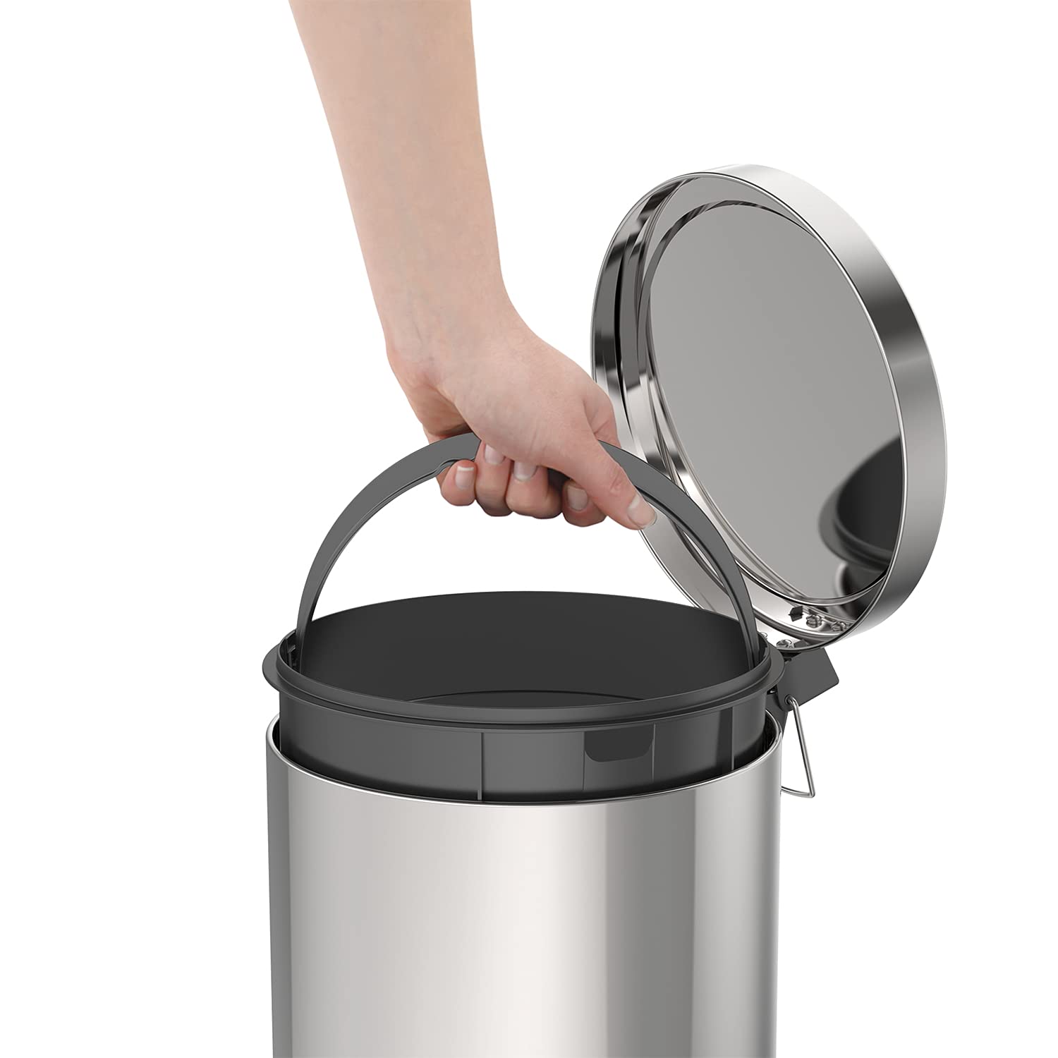 Tramontina 12 Litre Kitchen Indoor Outdoor Rubbish and Waste Bin with Pedal, Metal Stainless Steel, 25.5 cm Diameter x 40 cm Height, 94538112