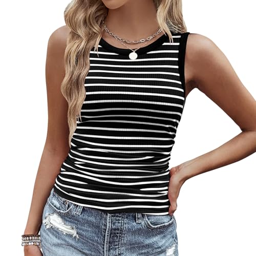 Womens Sleeveless Ribbed Tank Tops 2025 Summer Round Neck Slim Fit Top Casual T Shirts Clothes2
