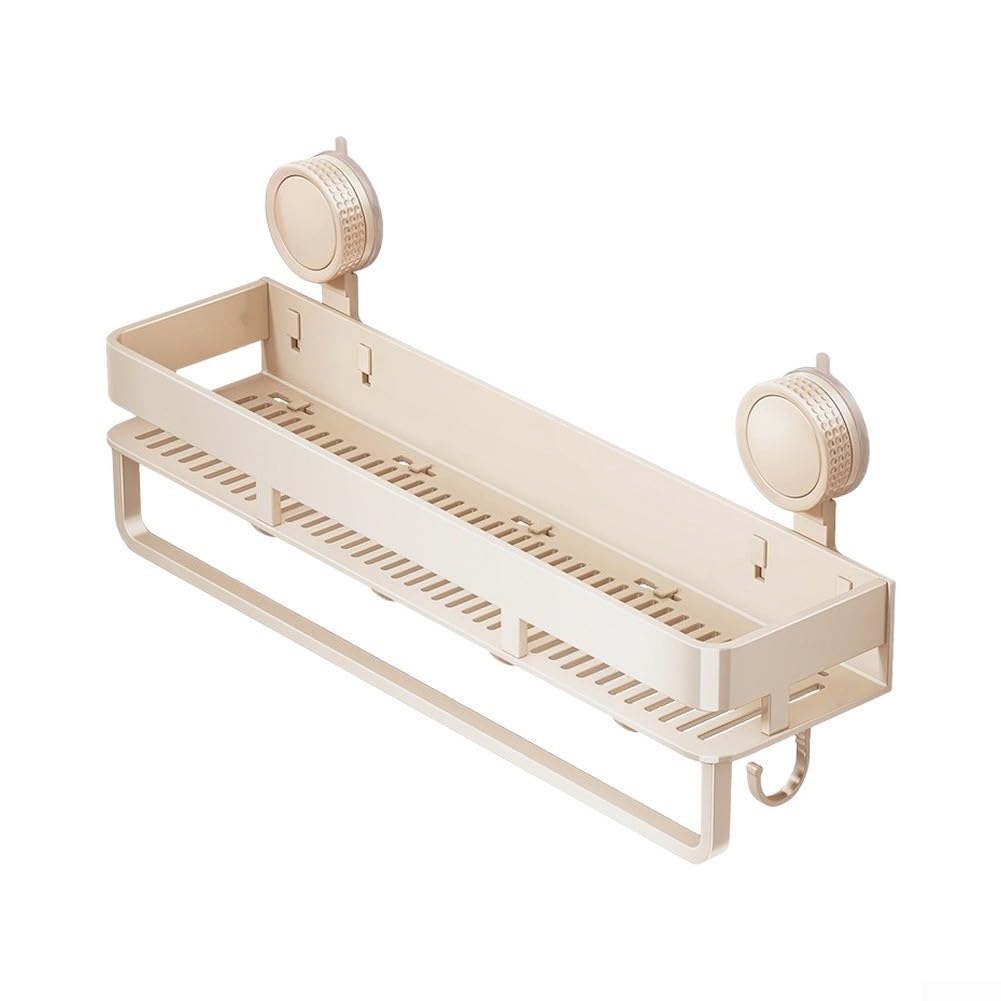 Organizador de ducha sin taladros montado en la pared, estantes de baño inoxidables con fuerte succión para almacenamiento de artículos de tocador, color crema, 40 x 12 x 19 cm