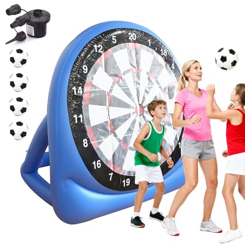 150cm Diana Dardos de Fútbol Inflable, Tablero de Dardos de Fútbol Exterior Plegable Portátil, con 4 Balones, Bomba de Aire Eléctrica, para Hogar, Patio, Césped y Juegos Divertidos para Fiestas