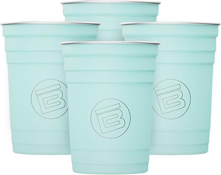 BOTE Stainless Steel 4 Pack Logo Cup Set Compatible with Pong Games For Pool Beach Lake Camping Reusable Party Drinkware Cups Seafoam