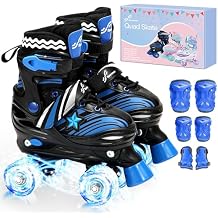 Sportneer Kids Roller Skates, 4 Adjustable Light up Roller Skates for Girls Boys Kids Toddlers Beginners, Kids Skates with Protective Gear Set Gift for Indoor, Outdoor Use