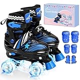 Sportneer Kids Roller Skates, 4 Adjustable Light up Roller Skates for Girls Boys Kids Toddlers Beginners, Kids Skates with Protective Gear Set Gift for Indoor & Outdoor Use