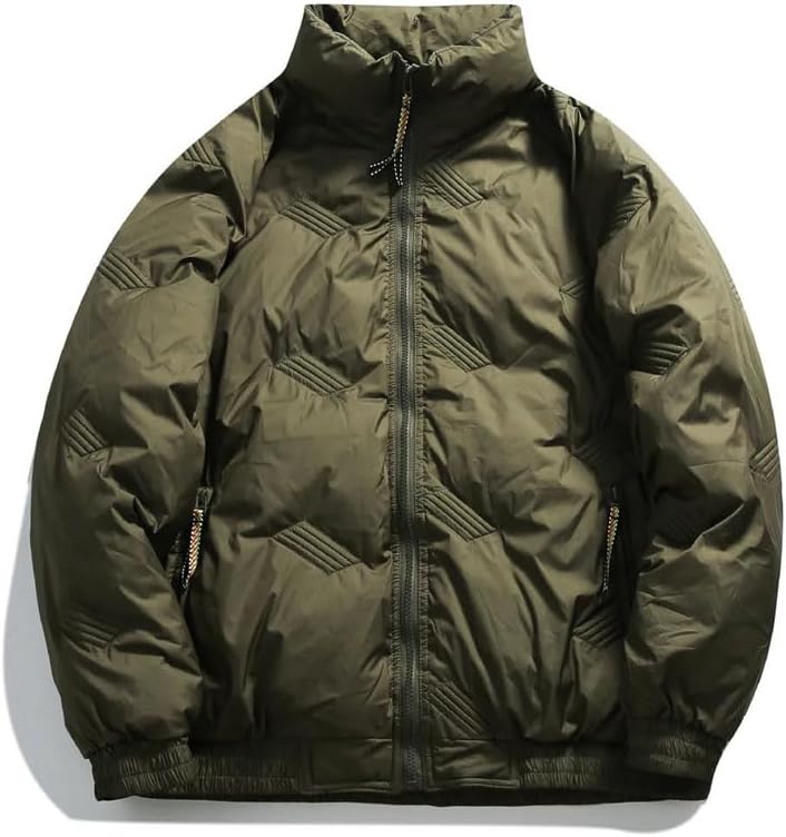 Men Winter American Solid Color Stand Collar Male Down Thicken Warm Long Sleeve Loose Casual Outerwear