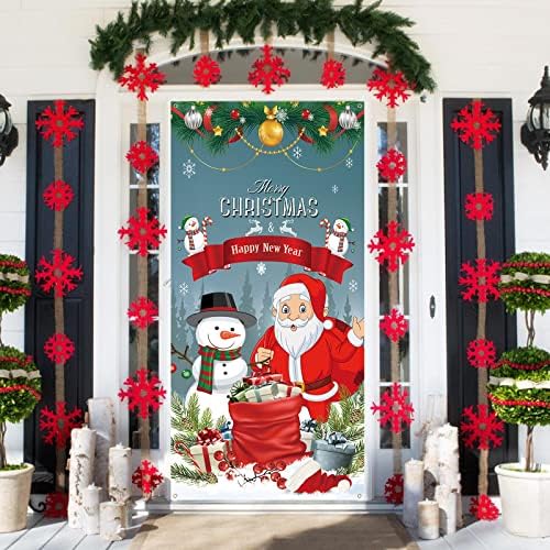 Large Christmas Banner Backdrop, Merry Christmas Banner Happy New Year Decoration, Red Santa Christmas Banner Photo Booth Sign Decor, Christmas Porch Hanging Banner for Indoor Outdoor Party Supplies