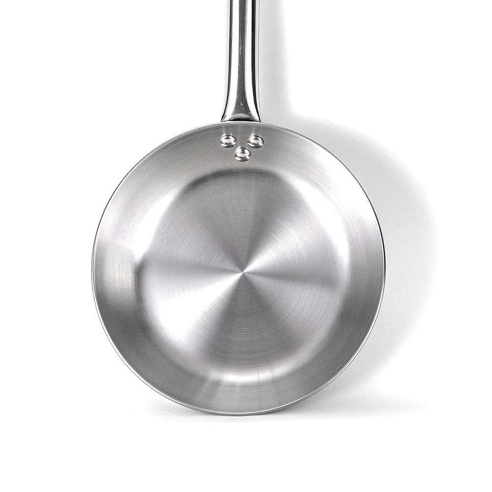HOMICHEF Padella in acciaio inox lucidato a specchio (senza rivestimento antiaderente non tossico) - Padella per frittura a fondo piatto - Padella per frittata - Pentola per pentole a induzione