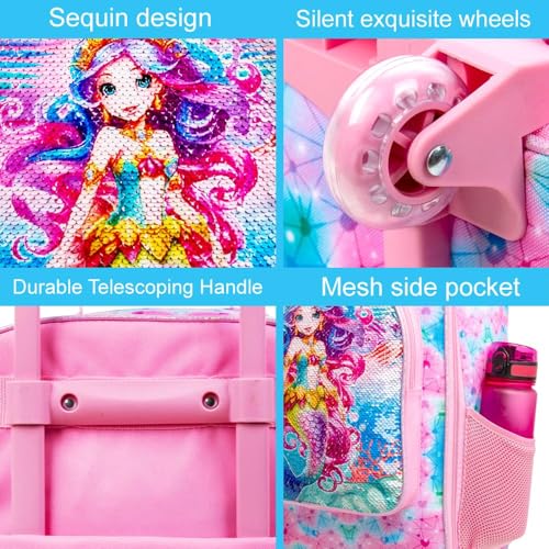 Image of CCJPX Kids Suitcases for Girls, Cute Mermaid luggage Rolling with Wheels, kids carry on luggage for Children Toddler Elementary(Pink)