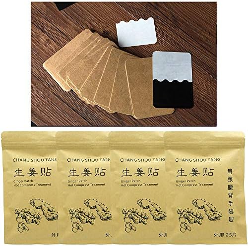 100pcs Ginger Patches Heating Foot Pad Hot Compress Paster Chinese Pure Nature Pain Relieve for Shoulder, Neck, Hand, Back, Feet, Knee, 12 * 8cm