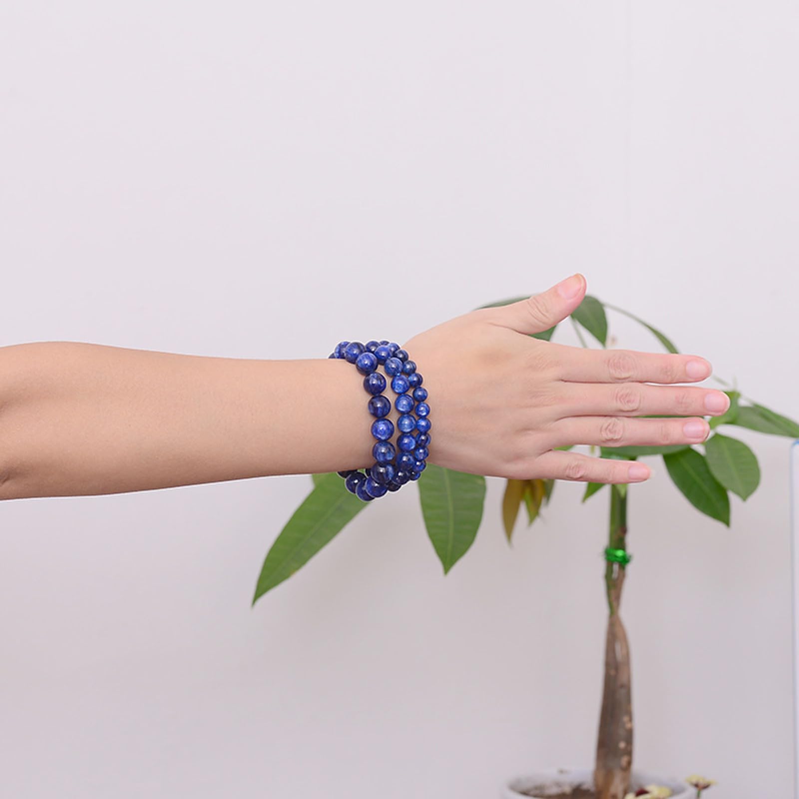 Bracciale perline di cristallo,bracciale elastico in cianite blu naturale | Gioielli in pietra di cristallo curativo lucido, braccialetti con perline energetiche di buona fortuna