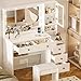 UGTOO White Vanity Table with Drawer Dresser, Farmhouse Vanity Makeup Desk with Charging Station, Vanity Desk with Lights Mirror & Drawers for Makeup, Vanity Desk with Storage Shelf & 5 Drawers