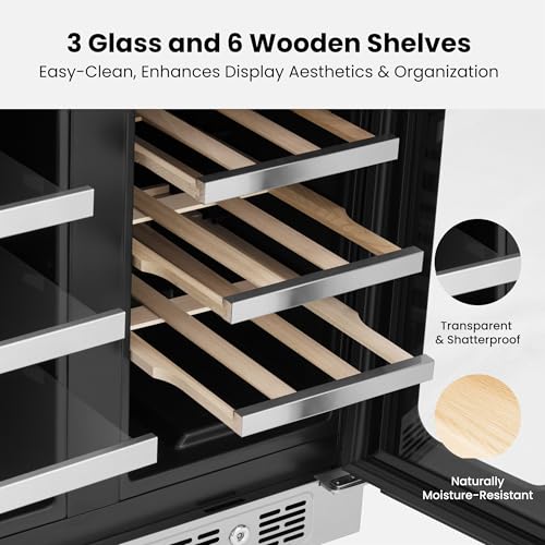 Image of Wine and Beverage Fridge Glass Door Dual Zone 20 Bottles 60 Cans Built in Beverage Refrigerator or Freestanding Wine Cooler Under Counter French Door Refrigerators for Beer Drink Home Bar 5.65 Cu.ft