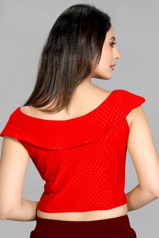 Image of Cotton Lycra Stretchable Off Sholder Short Sleeves Saree Blouse Readymade Crop Top Choli for Girls and Womens