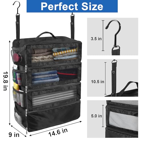 Olosar Suitcase Organizer, Travel Luggage Organizer Portable Hanging Travel Shelves Collapsible Hanging Packing Cubes for Carry on Suitcase, Black-M, M, Modern - Image 5