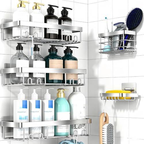 Moforoco Silver 5 Pack Shower Caddy Shelf Organizers Rack, Self A...