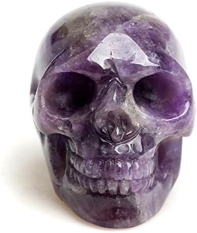 Healing Skull Quartz Crystal Figurines Sculpture,Natural Amethyst Fluorite Gemstone Stone,Reiki Carved Skull Statue Collection Home Decor Length 2 Inches