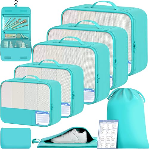 Image of BAGAIL 9 Set Packing Cubes with Packing List Luggage Packing Organizers for Travel Accessories (Blue Green)