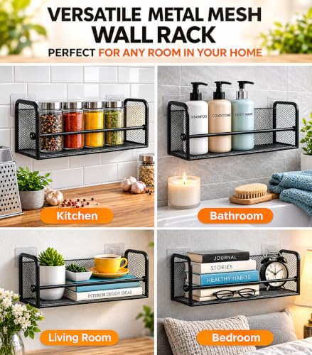 Image of self adhesive Wall Mounted Kitchen Rack | Multipurpose Metal Organizer Shelf for Jars, Spices & Bottles | Space Saving Kitchen Items Storage Rack (3)