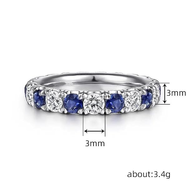 3mm Thin Band Eternity Rings 925 Sterling Silver White and Blue Created Sapphire Ring Cubic Zirconia Diamond Wedding Stackable Eternity Band for Women Bridal Anniversary Promise Everyday Ring 8# by FLYYQMIAO - Used condition - Image 4