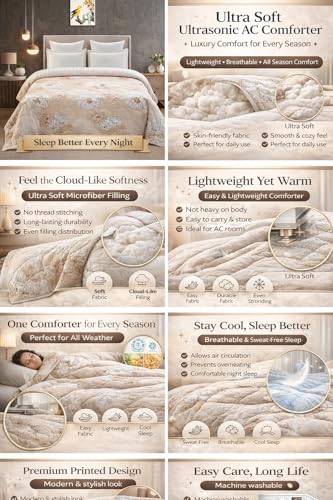 Image of Home Stylish Luxury Ultrasonic Punch AC Comforter Blanket - Quilted Microfiber Floral Pattern, Lightweight Breathable Hypoallergenic All‑Season Blanket for Bedroom, Travel (228x228 Cm) Copper