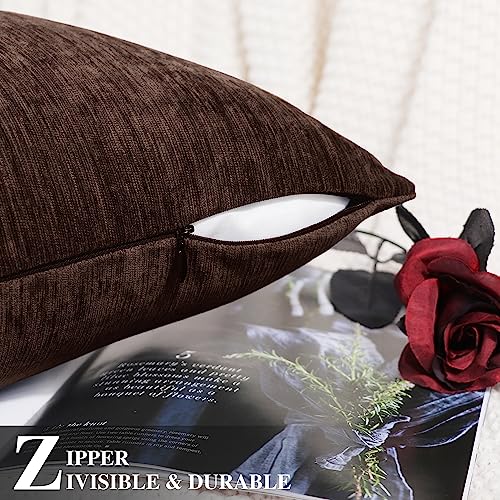 Brawarm Chenille Throw Pillow Covers 12X20 Inches - Coffee Chenille Lumbar Pillow Covers Pack Of 2, Solid Dyed Soft Chenille Pillow Cases For Couch Sofa Bed Home Decoration #TOP5
