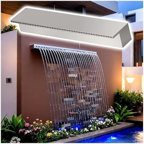 Stainless Steel Water Curtain Waterfall Outlet for Swimming Pools & Ponds, 55" Embedded Spillway System, Customizable Water Feature Spout, Outdoor Fountain Kit