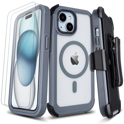 for iPhone 15 Case with Clip Holster + 2 Screen Protectors