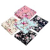 Floral Print Handkerchiefs,100% Soft Cotton Hankie, Assorted 5 Color Pocket Square Gift Idea For Men Boys Costume Accessories