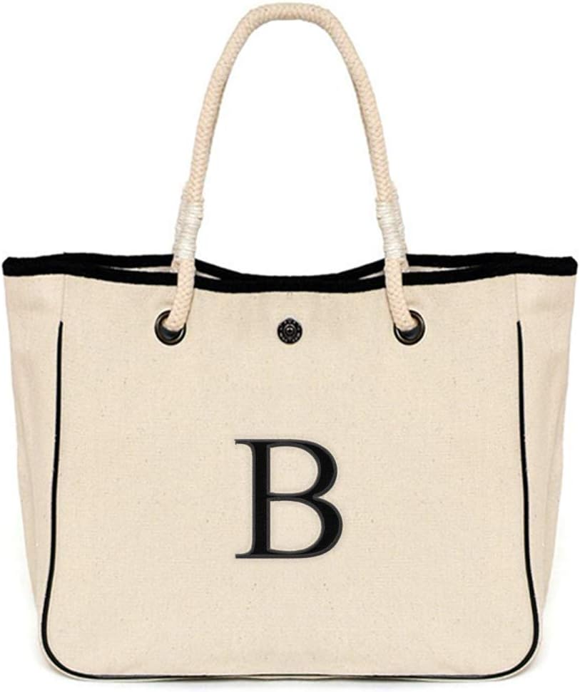 Monogram Name Canvas Tote Shoulder Bag