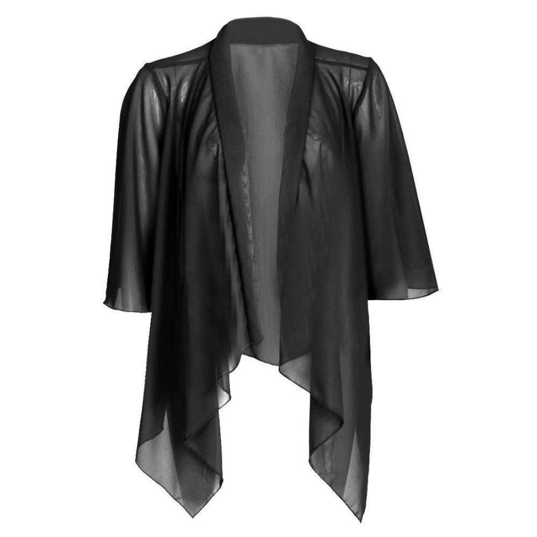 Women's Black New Plain Cardigan Open Waterfall Chiffon Kimono Shrug Tops Size 8-22 Uk (Xl (16/18), )