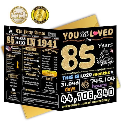 FOBELEC 85th Birthday Card, 85th Birthday Decorations for Women Men, Happy Birthday Cards for 85 Year Old Grandpa Grandma, Birthday Gifts for Mother Dad, Back in 1941