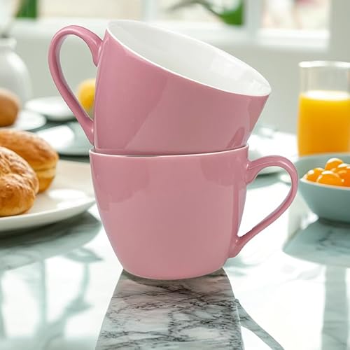 Miniatura 3 de MECOWON Tazas de café de porcelana de 30 onzas, juego de 2 tazas grandes para sopa, cereales y ensalada (rosa)