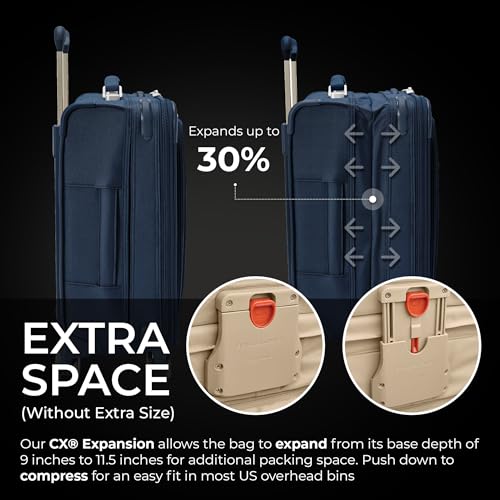 Image of Briggs & Riley Global 21 inch Carry On Expandable Spinner - Luggage for International Travel, Suitcases with Wheels, Softside Rolling Bag for Men & Women, Self-Repairing Zipper - Baseline Collection, Navy
