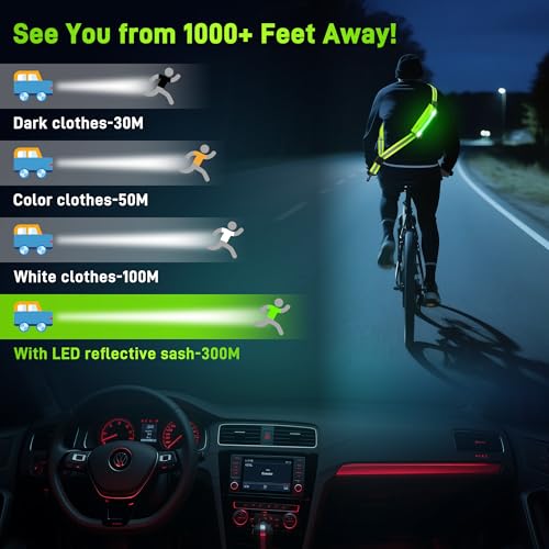 Starvortex Leuchtband Joggen mit Reflektoren Gürtel, Hochsichtbare Nacht Sicherheitslicht Laufgürtel, LED Lauflicht mit 2er Reflektierende Sicherheits Armband, Wiederaufladbare Verstellbarer Lauflicht