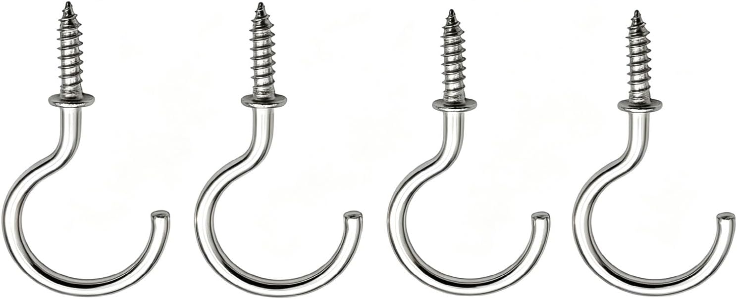 304 Stainless Steel Screw in Hooks, 60 Pcs 1-1/4 inch Screw Cup Hooks,Plants Hanger,Indoor and Outdoor Use Waterproof and Rust Free