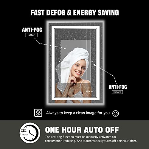 Queenfun 24X36 Led Bathroom Mirror With Light,Front And Backlit 3 Color Smart Mirror Bathroom,Ul Square Double Light Strips Led Mirror,Anti-Fog,Memory&Stepless Dimming Wall Mirror For Home Decor #TOP5