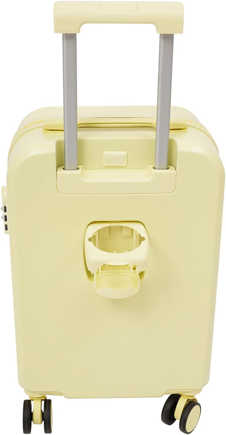 20" Carry on Luggage Airline Approved, Hardshell Travel Luggage Suitcase w/Cup Holder USB Port & Combination Lock 88.18lbs Load Capacity for Business Trip Vacation Ideal Gift, Light Yellow