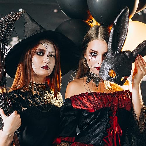 Cobee Halloween Spitzen Halskette, Retro Gothic Damen Halsband, schwarze Spitze Cosplay Halskette Vintage Punk Cosplay Vampir Schmuck für Frauen Halloween Kostüme, Zubehör (2 Stück)