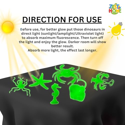 Image of ZESTHOME Glow in the Dark Sea Animal Toy Set for Kids - Ocean Creature (Crab, Lobster, Starfish, Stingray, Seahorse & Octopus) | Non-Toxic PVC Bath & Learning Toys (Age 3+) | 8-10 cm | 6 Piece